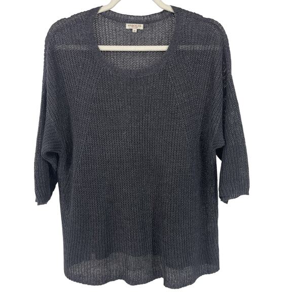 Demylee Size XS Open Knit Linen Sweater Top Soft Black Boxy Lightweight Preppy - Picture 1 of 7